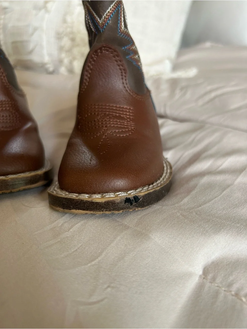 Dbl Barrel - Toddler Brown Cowboy Boots with Turquoise Trim